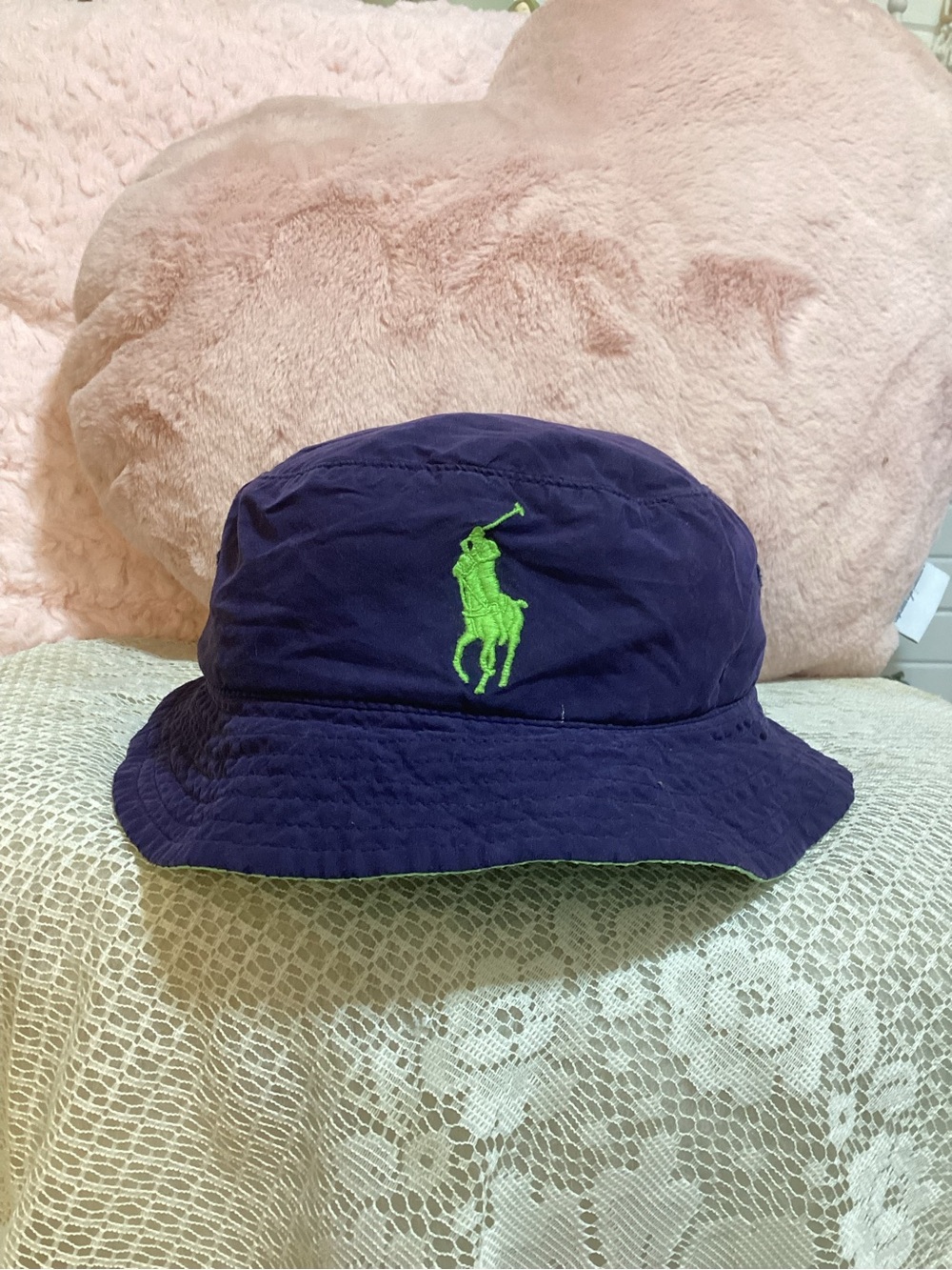Polo by Ralph Lauren Navy Bucket Hat with Neon Green Polo Player